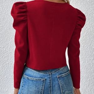 Zippered Puff Flounce  Sleeve Jacket